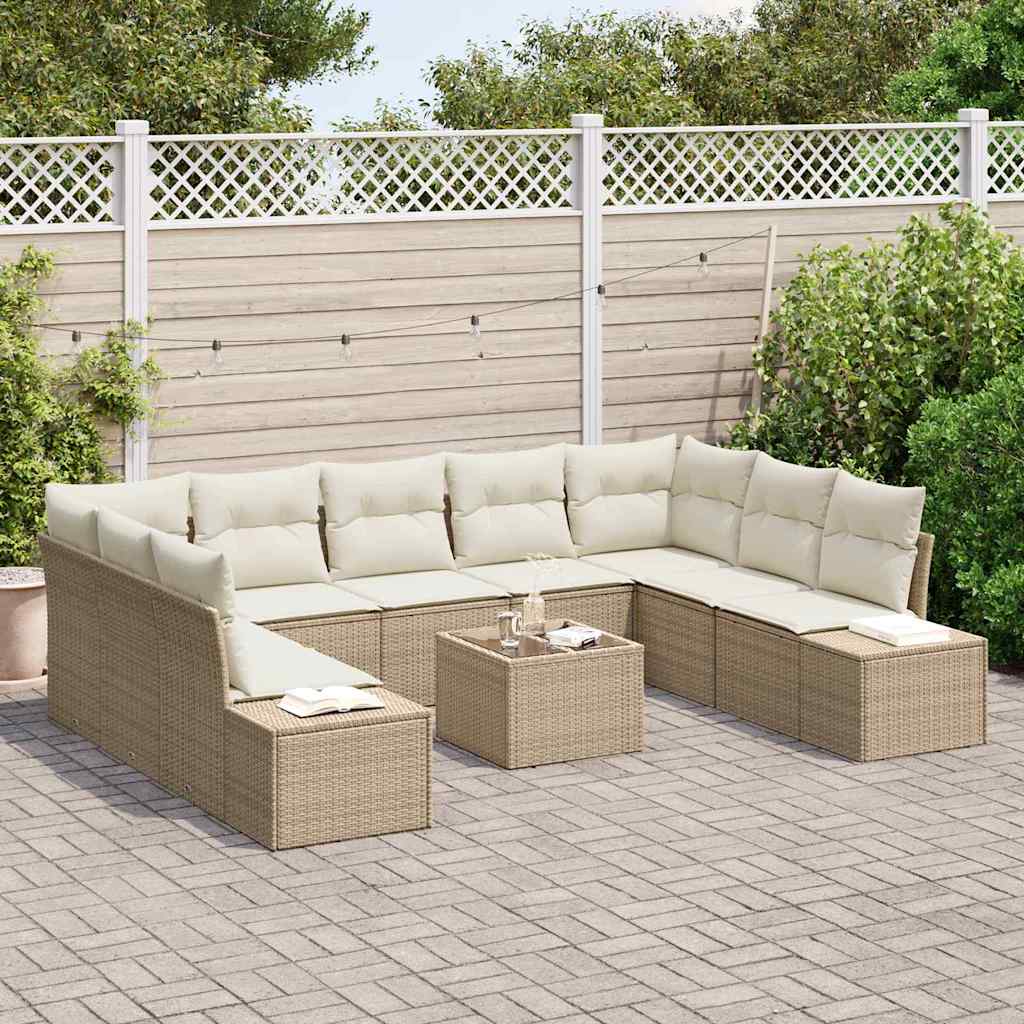 Havesofa Sæt med pude 10 pcs Beige polyrattan