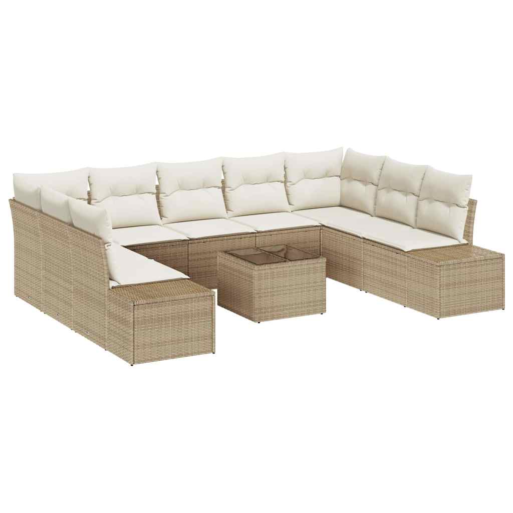 Havesofa Sæt med pude 10 pcs Beige polyrattan