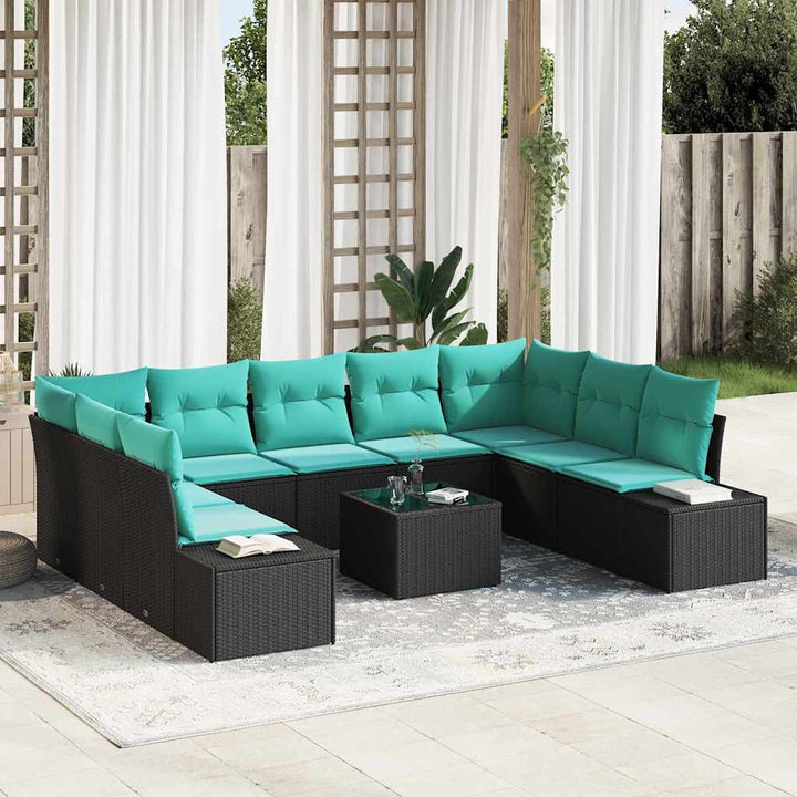 Havesofa Sæt 10 stk. Sort polyrattan