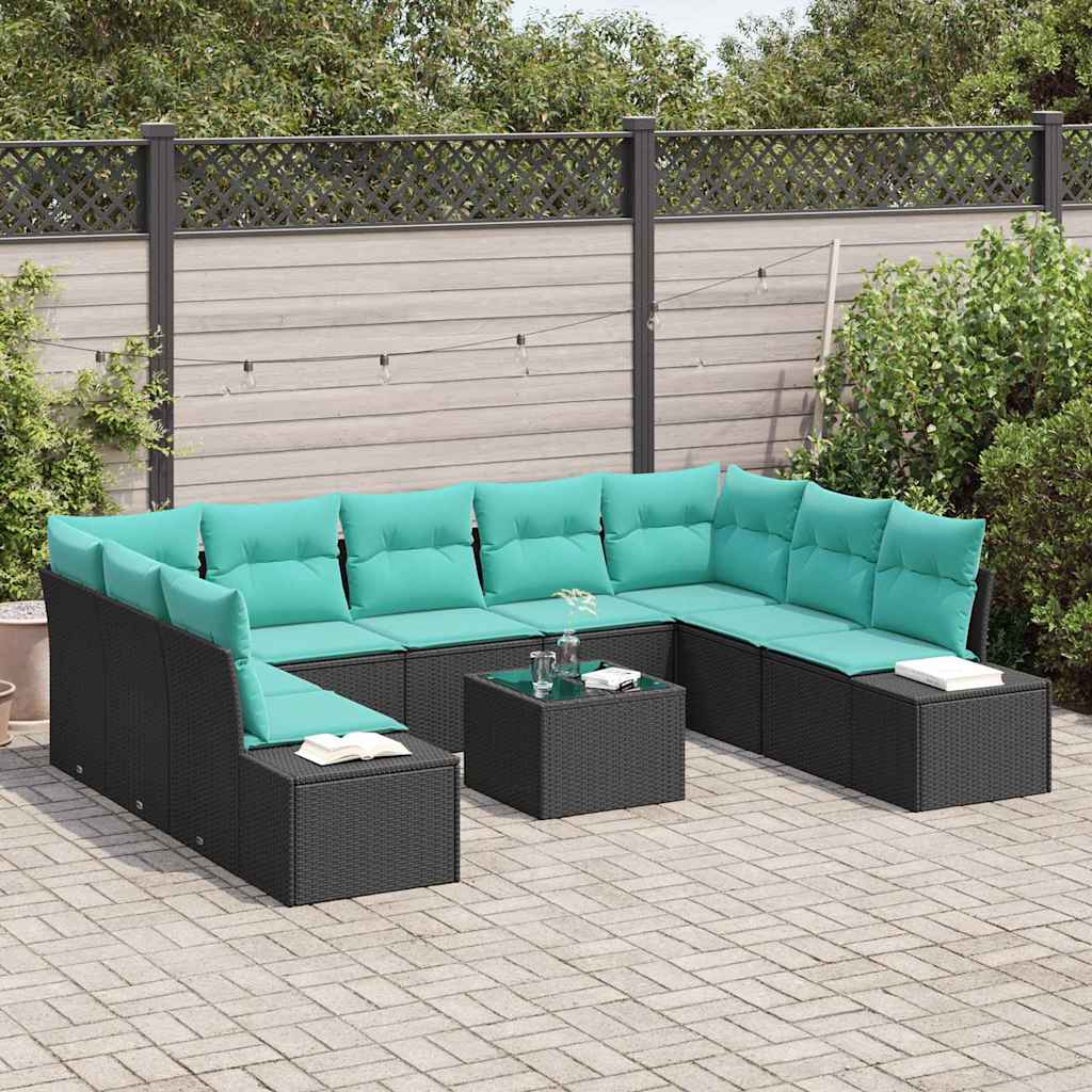 Havesofa Sæt 10 stk. Sort polyrattan