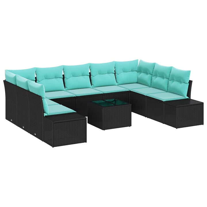 Havesofa Sæt 10 stk. Sort polyrattan