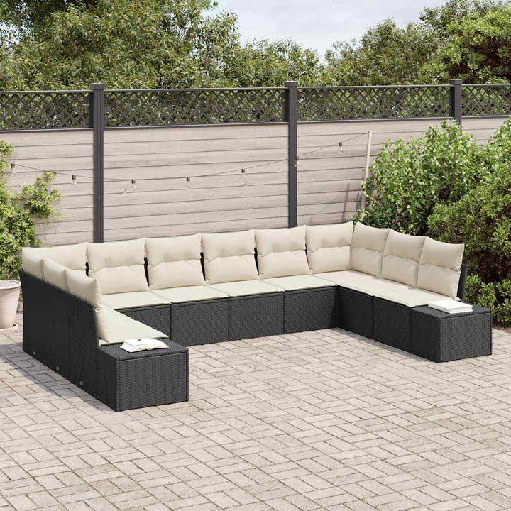 Havesofa Sæt med pude 10 pcs Sort polyrattan