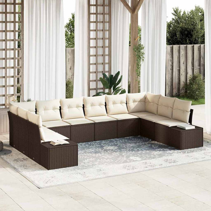 Havesofa Sæt med pude 10 pcs Brun polyrattan