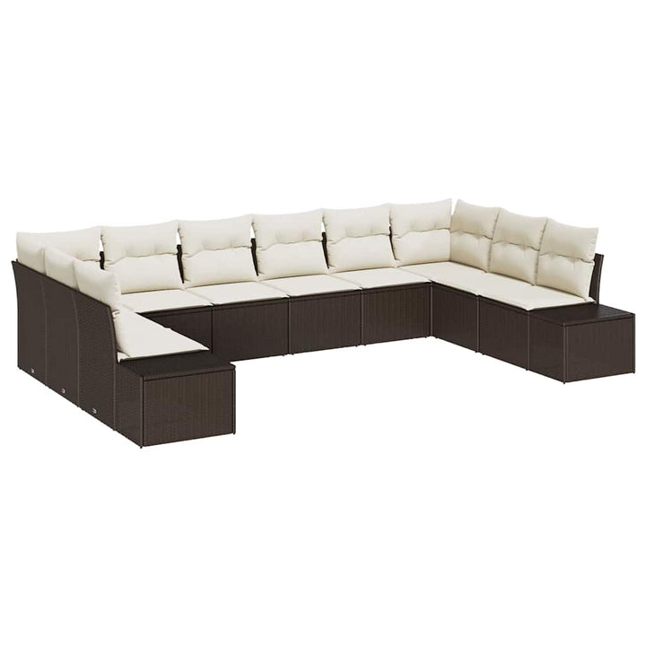Havesofa Sæt med pude 10 pcs Brun polyrattan