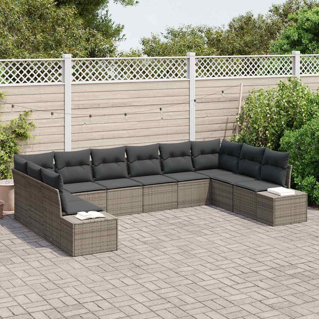 Havesofa Sæt med pude 10 pcs Grå polyrattan