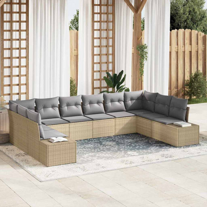 Havesofa Sæt med pude 10 pcs Beige polyrattan