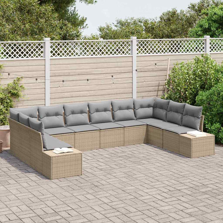 Havesofa Sæt med pude 10 pcs Beige polyrattan