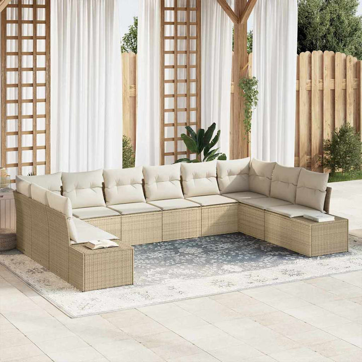 Havesofa Sæt med pude 10 pcs Beige polyrattan
