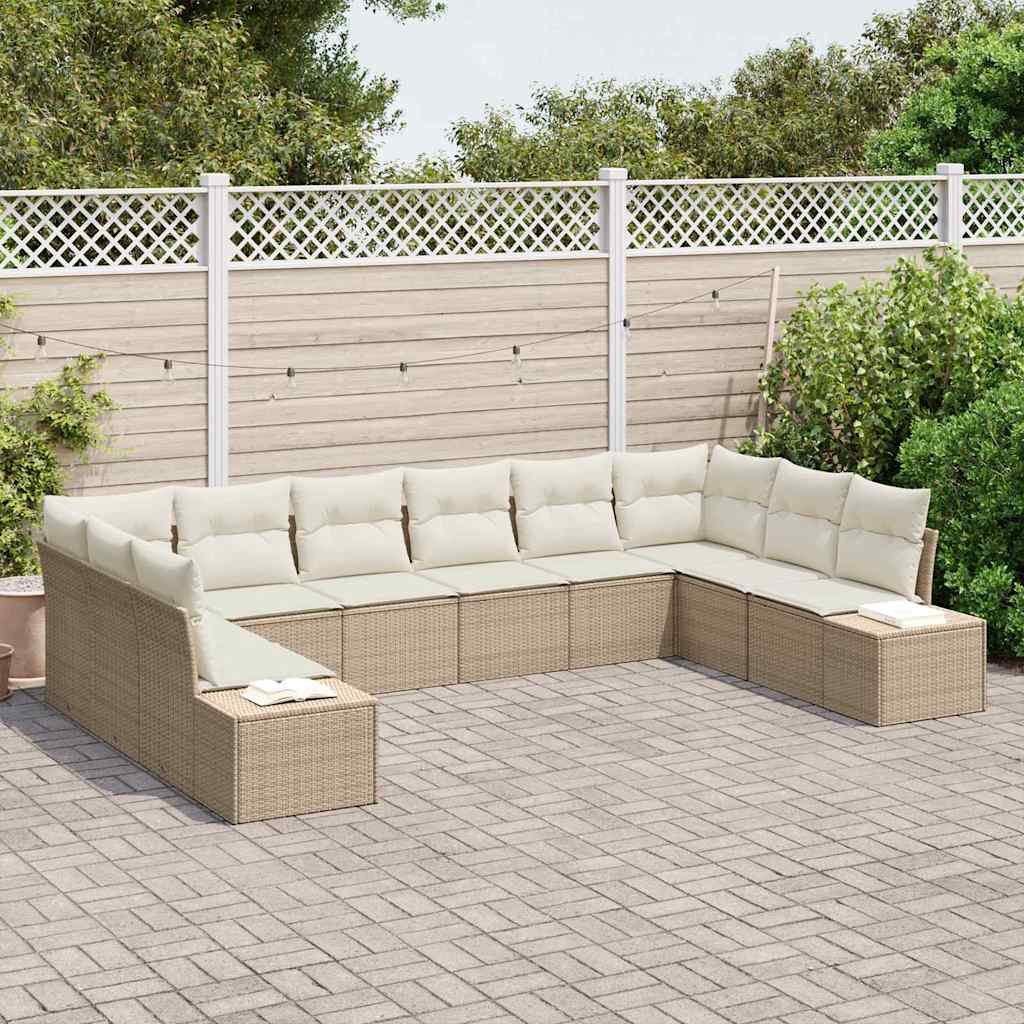 Havesofa Sæt med pude 10 pcs Beige polyrattan