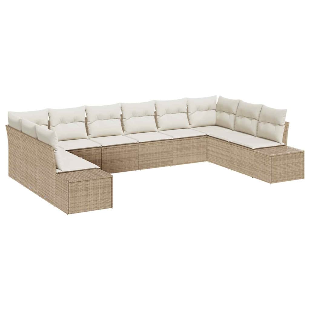 Havesofa Sæt med pude 10 pcs Beige polyrattan