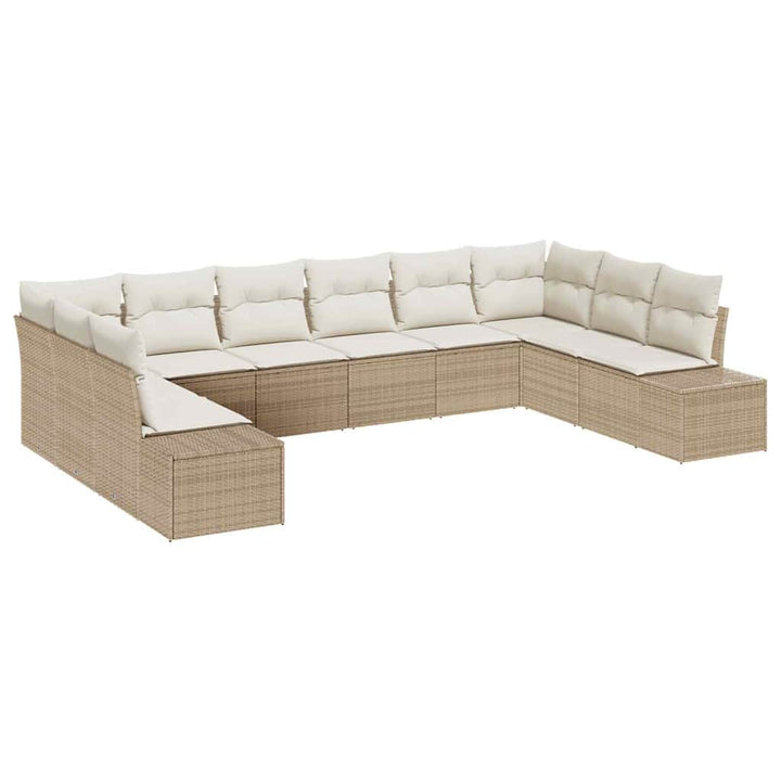 Havesofa Sæt med pude 10 pcs Beige polyrattan