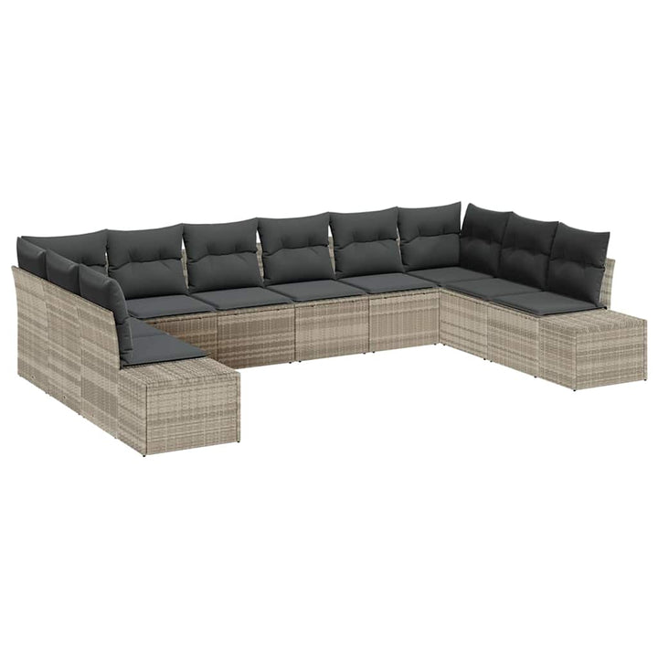 Havesofa Sæt med pude 10 pcs Lysegrå polyrattan