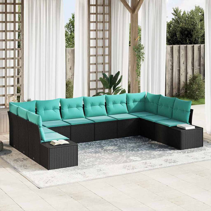 Havesofa Sæt 10 stk. Sort polyrattan