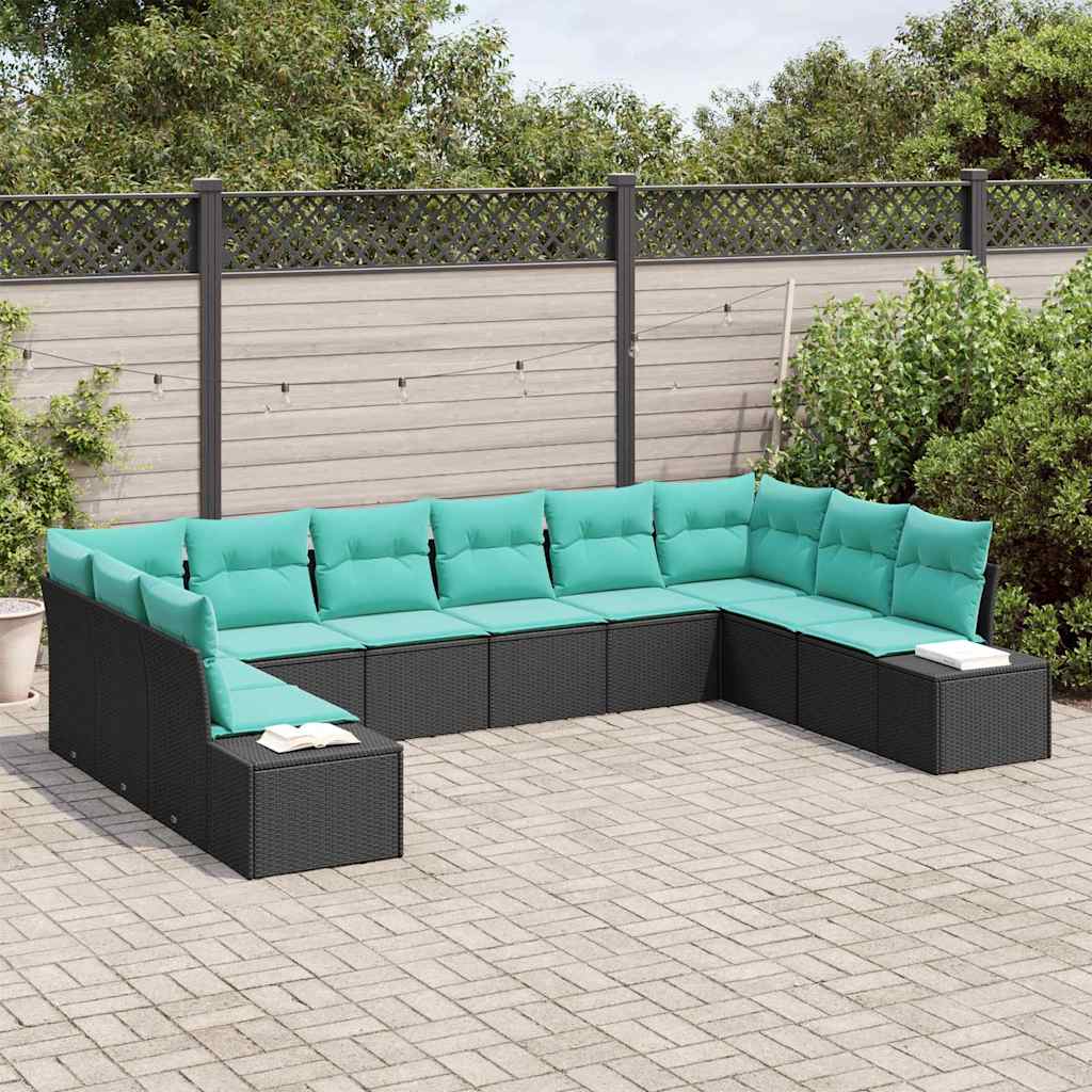Havesofa Sæt 10 stk. Sort polyrattan
