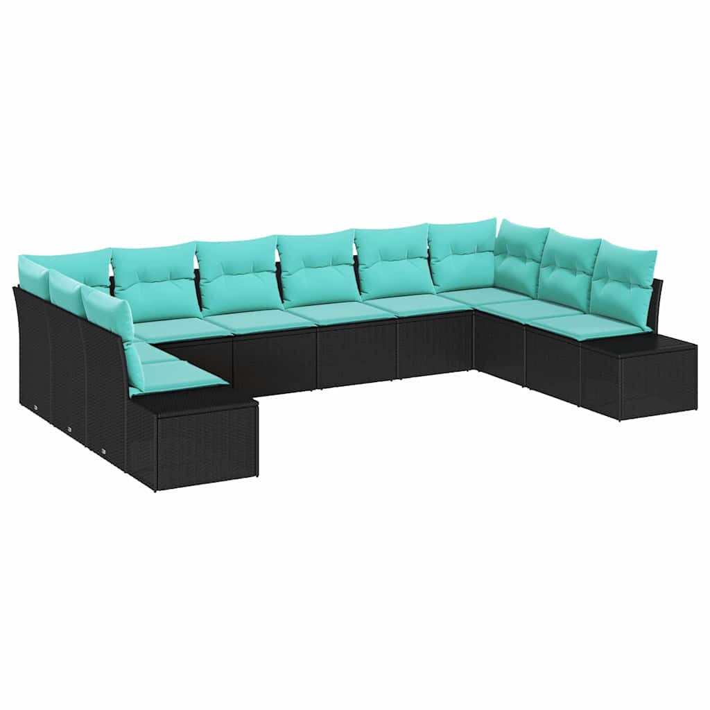 Havesofa Sæt 10 stk. Sort polyrattan