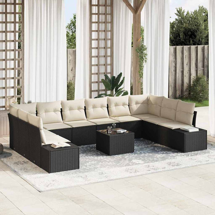 Havesofa Sæt med pude 11 pcs Sort polyrattan