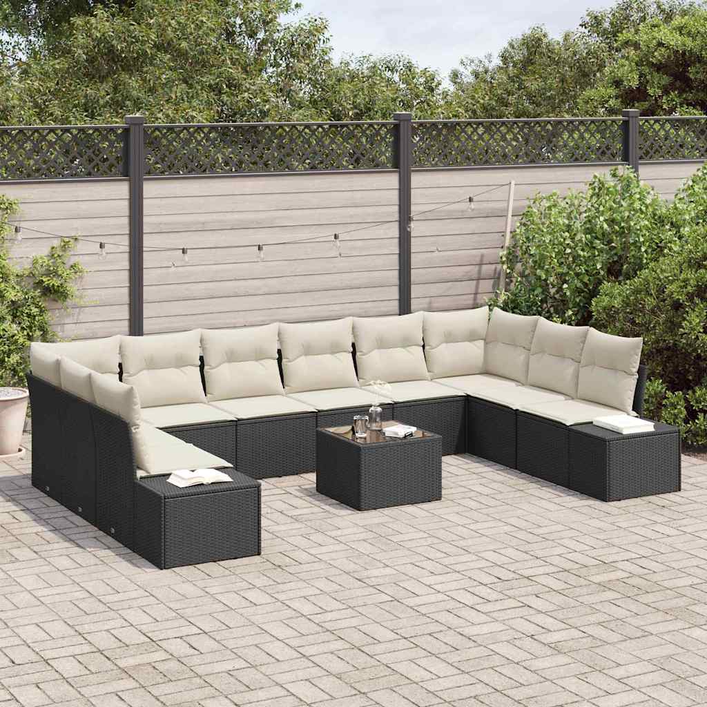 Havesofa Sæt med pude 11 pcs Sort polyrattan