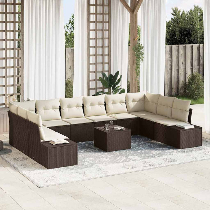 Havesofa Sæt med pude 11 pcs Brun polyrattan