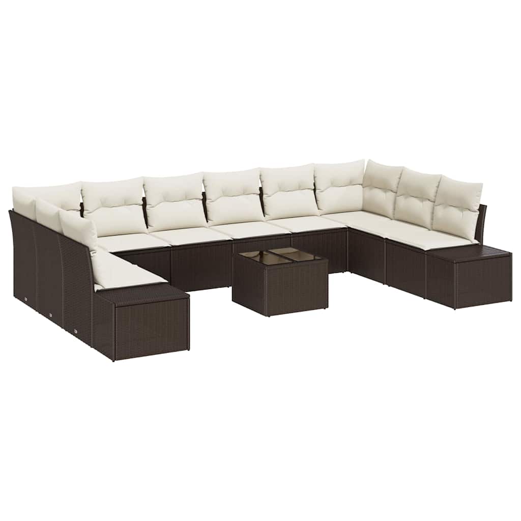 Havesofa Sæt med pude 11 pcs Brun polyrattan