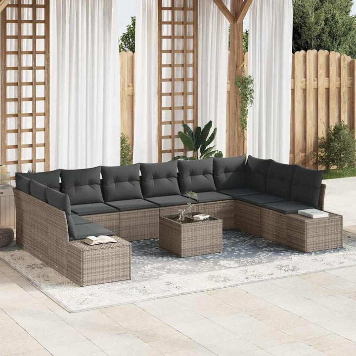 Havesofa Sæt med pude 11 pcs Grå polyrattan