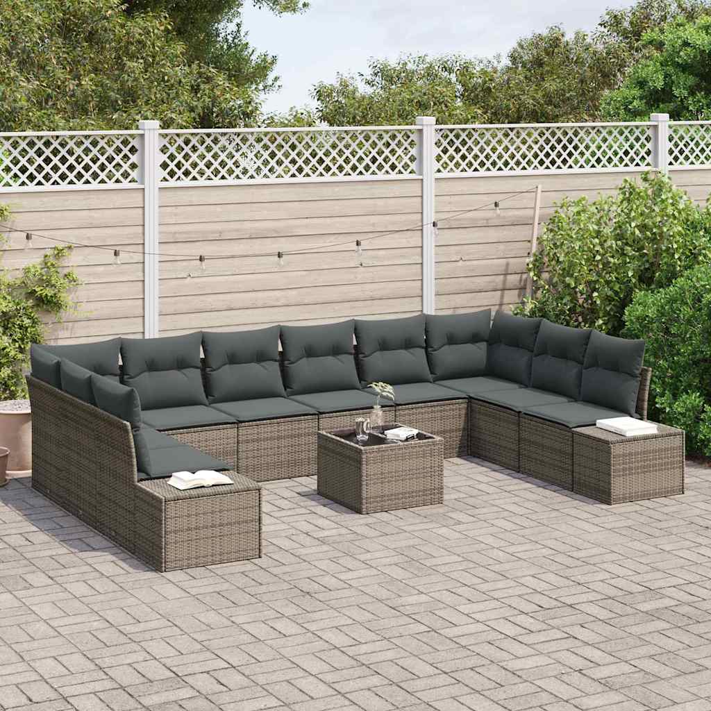Havesofa Sæt med pude 11 pcs Grå polyrattan