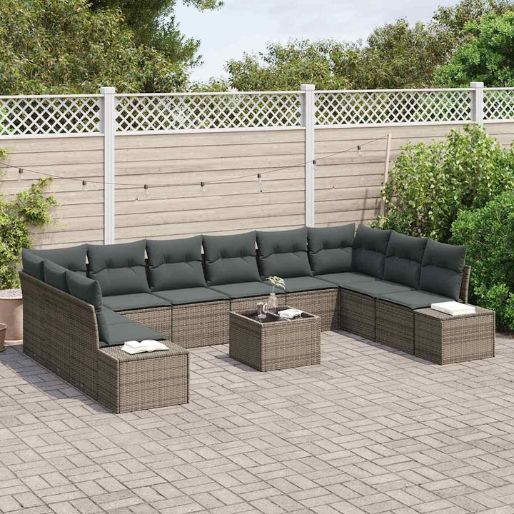 Havesofa Sæt med pude 11 pcs Grå polyrattan