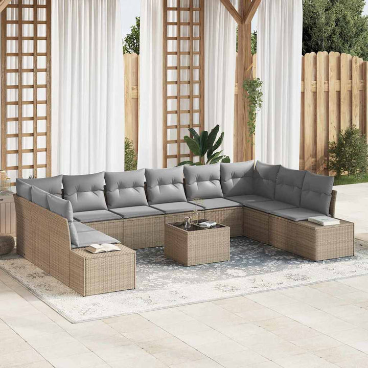 Havesofa Sæt med pude 11 pcs Beige polyrattan