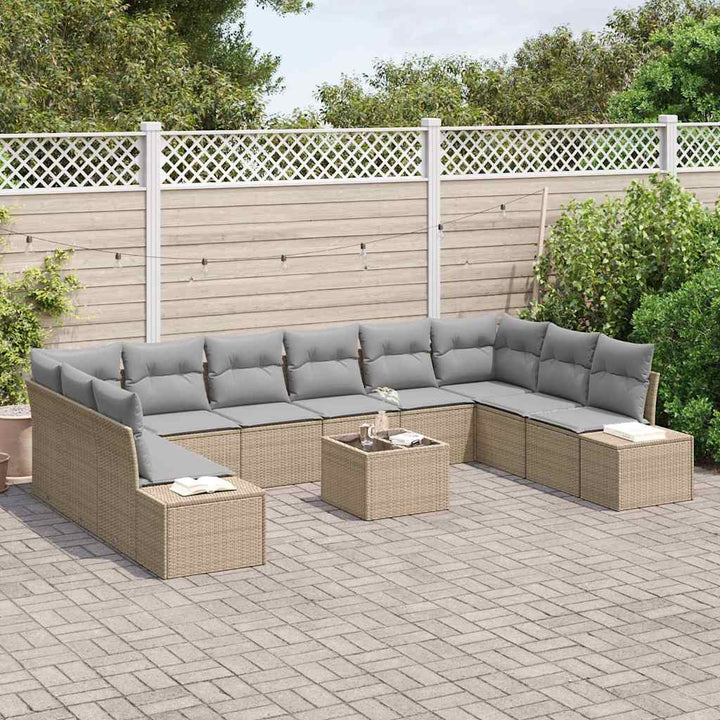 Havesofa Sæt med pude 11 pcs Beige polyrattan