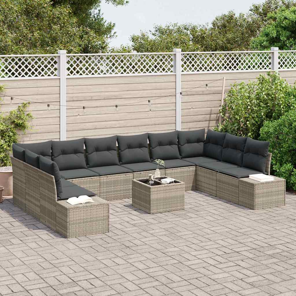 Havesofa Sæt med pude 11 pcs Lysegrå polyrattan
