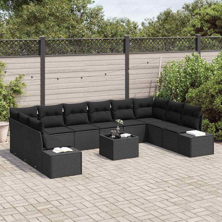 Havesofa Sæt med pude 11 pcs Sort polyrattan