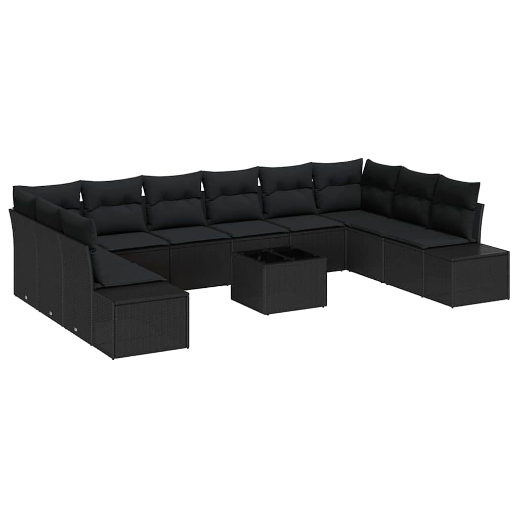 Havesofa Sæt med pude 11 pcs Sort polyrattan