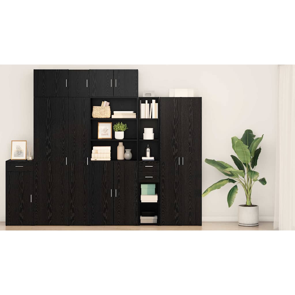 Bogreol med skuffe Sort eg 30 x 42.4 x 185.2 cm
