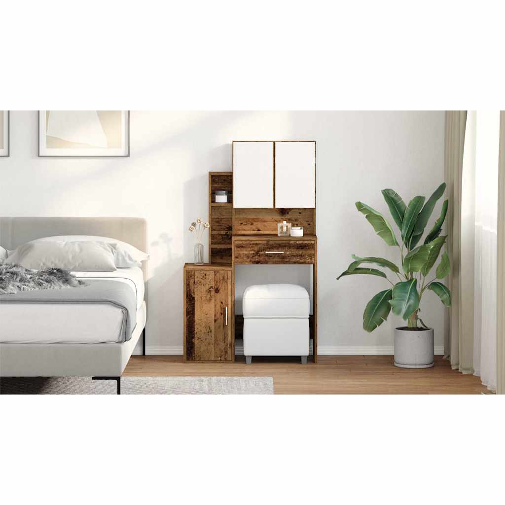 Klædeskab med dør Gammelt træ 80 x 35 x 132 cm Konstrueret træ
