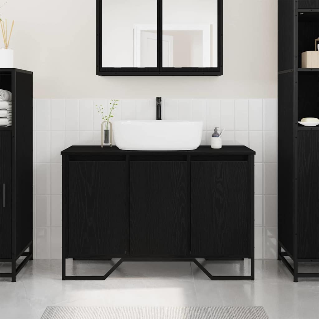 Badeværelsesskabsunder Sort eg 91 x 35 x 60 cm Konstrueret træ