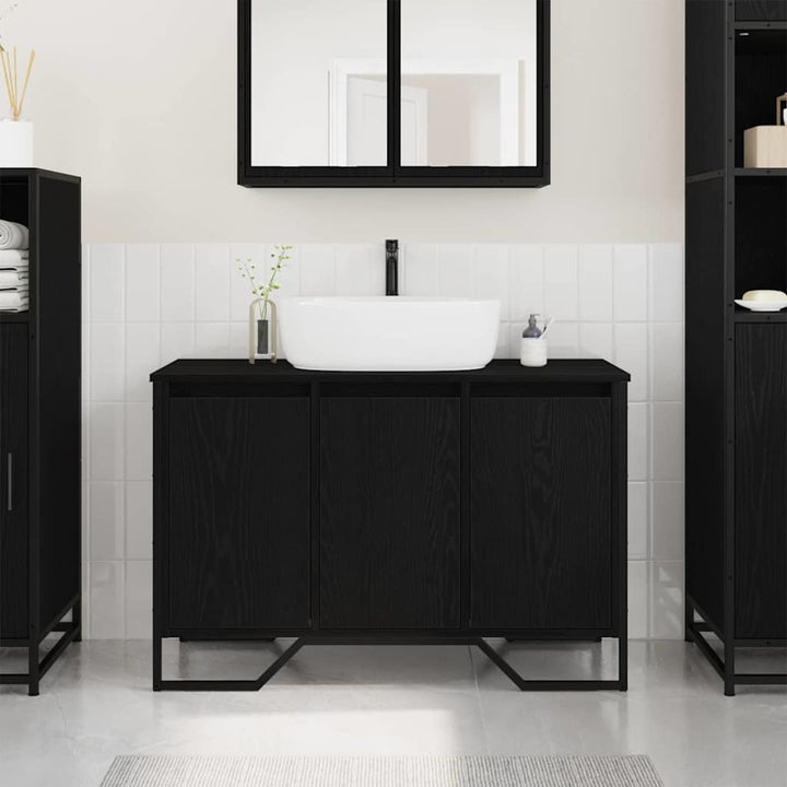 Badeværelsesskabsunder Sort eg 91 x 35 x 60 cm Konstrueret træ