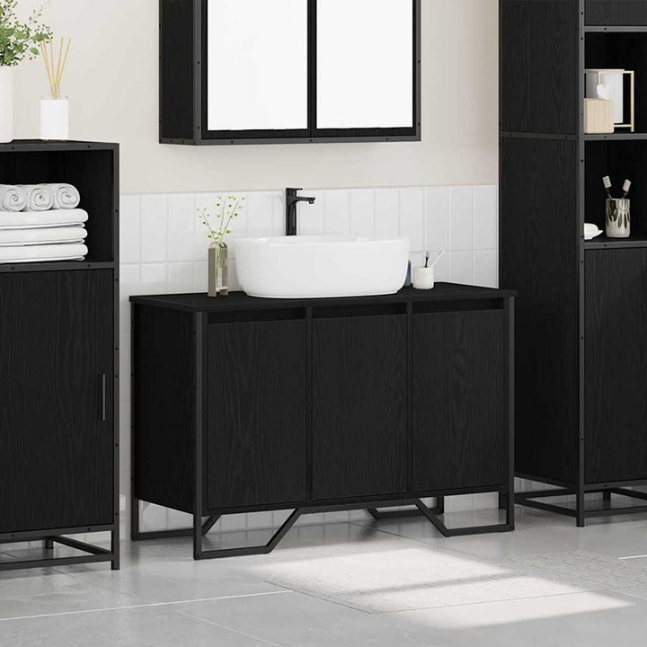 Badeværelsesskabsunder Sort eg 91 x 35 x 60 cm Konstrueret træ