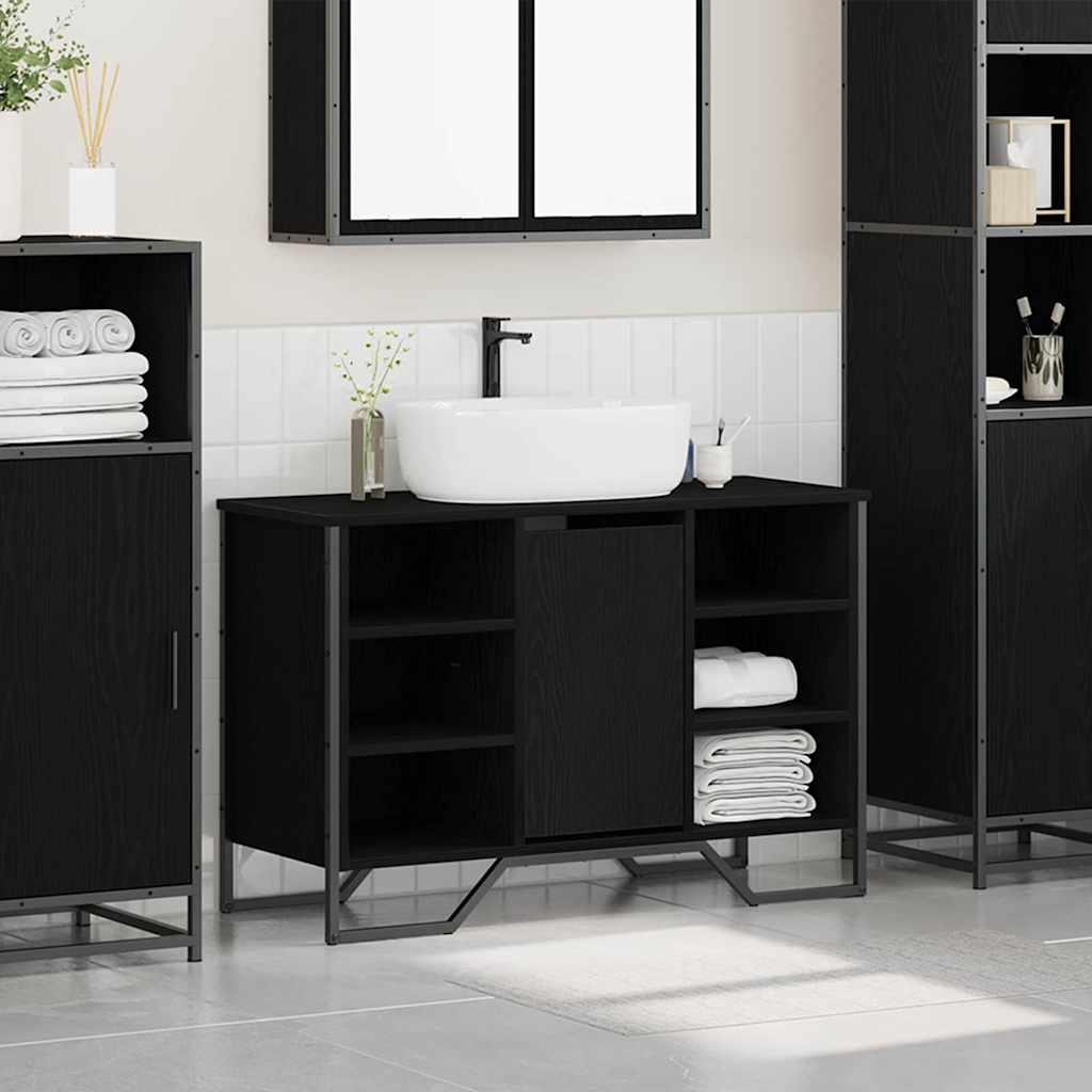 Badeværelsesskabsunder Sort eg 91 x 35 x 60 cm Konstrueret træ