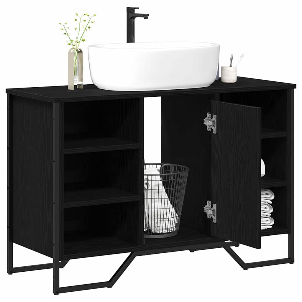 Badeværelsesskabsunder Sort eg 91 x 35 x 60 cm Konstrueret træ