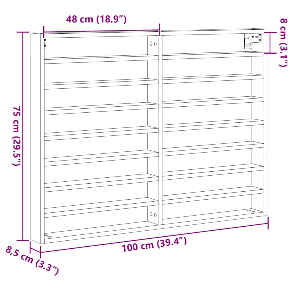 Display Skab Vægmonteret Gammelt træ 100 x 8,5 x 75 cm