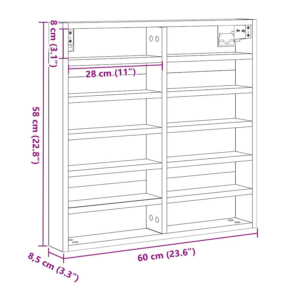 Display Skab Gammelt træ 60 x 8,5 x 58 cm Konstrueret træ