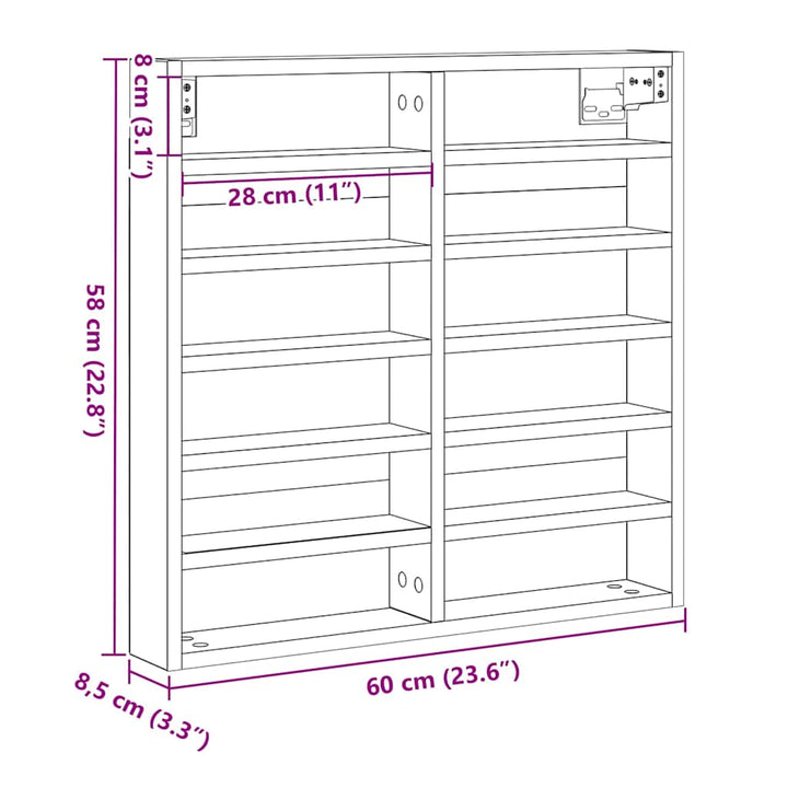 Display Skab Gammelt træ 60 x 8,5 x 58 cm Konstrueret træ