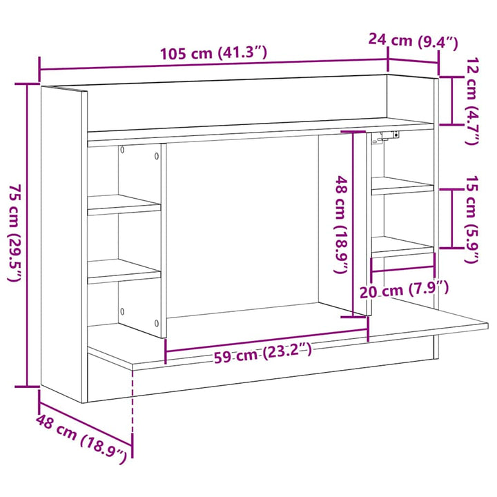 Væghængt skrivebord artisan eg Konstrueret træ 105 x 48 x 75 cm