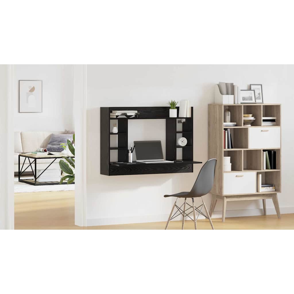 Væghængt skrivebord Sort eg Konstrueret træ 105 x 48 x 75 cm