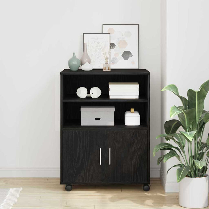 Kabinet med hylde med hjul med dør Sort eg 60 x 48 x 74.5 cm