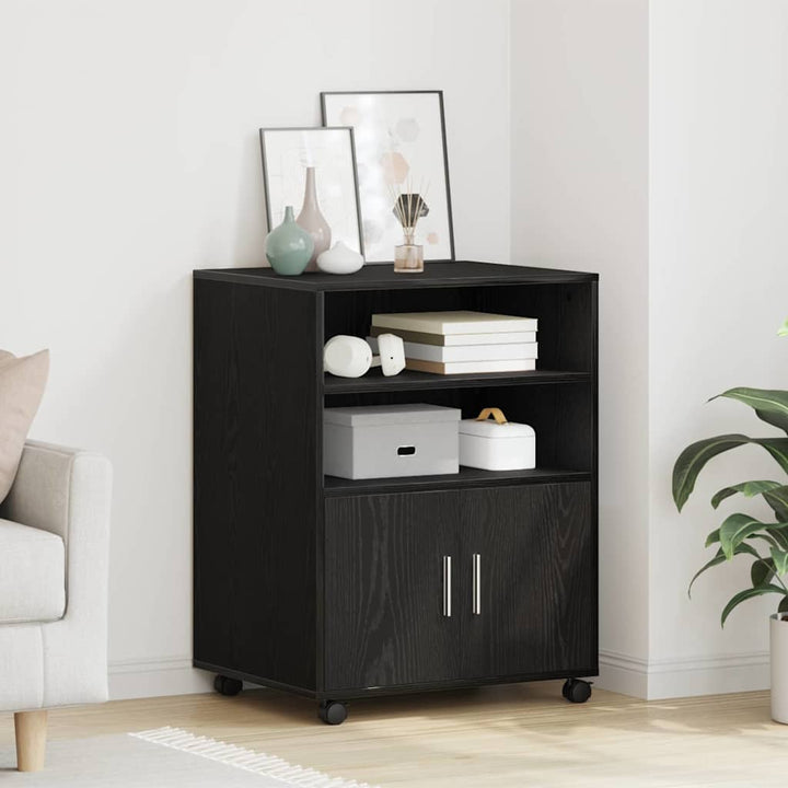 Kabinet med hylde med hjul med dør Sort eg 60 x 48 x 74.5 cm