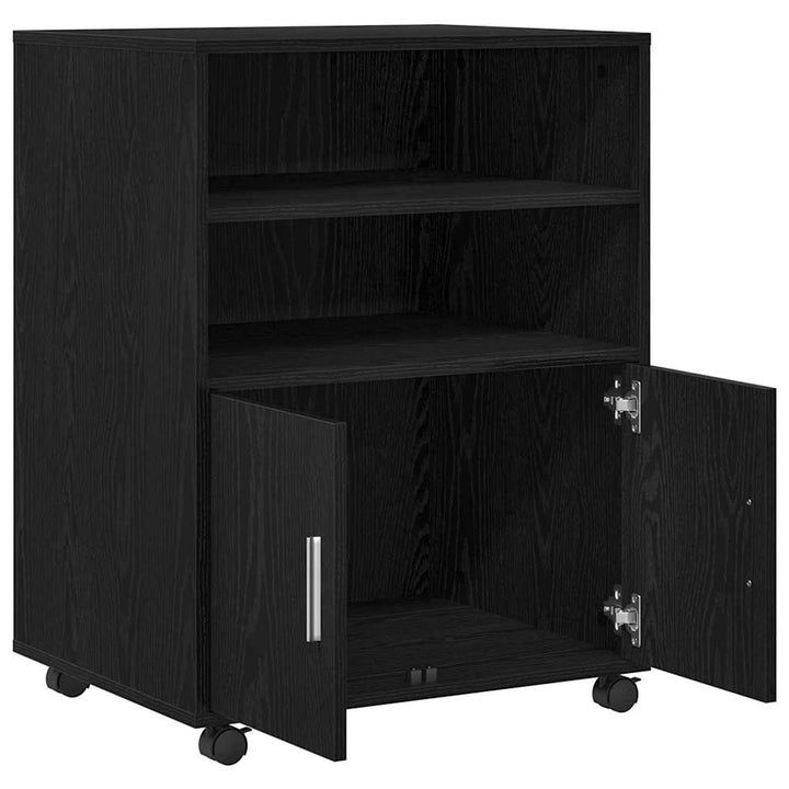 Kabinet med hylde med hjul med dør Sort eg 60 x 48 x 74.5 cm