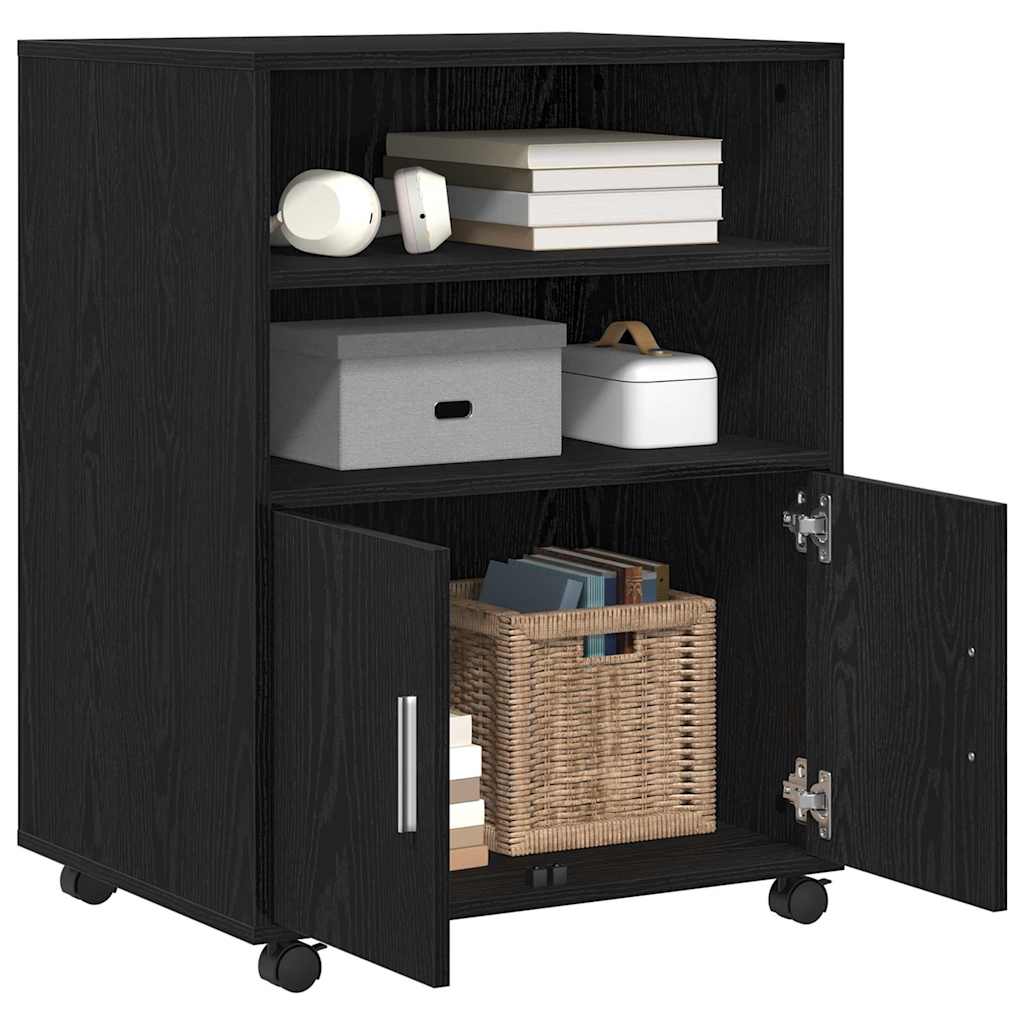 Kabinet med hylde med hjul med dør Sort eg 60 x 48 x 74.5 cm