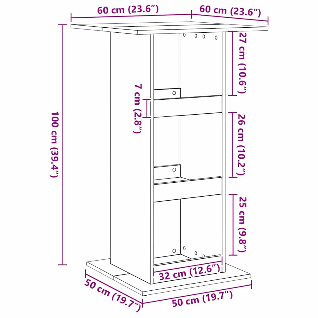 Barbord 60 x 60 x 100 cm Konstrueret træ Sort eg Rektangulær