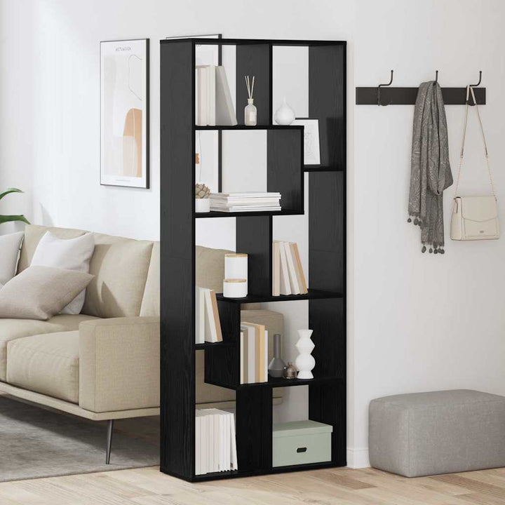 Bogskab 8 niveauer 67 x 25 x 162 cm Konstrueret træ Sort eg