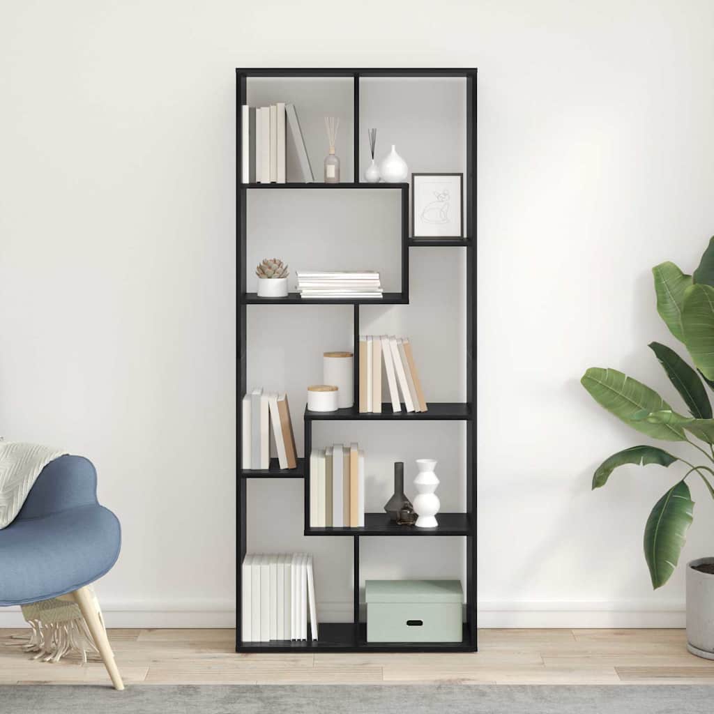 Bogskab 8 niveauer 67 x 25 x 162 cm Konstrueret træ Sort eg